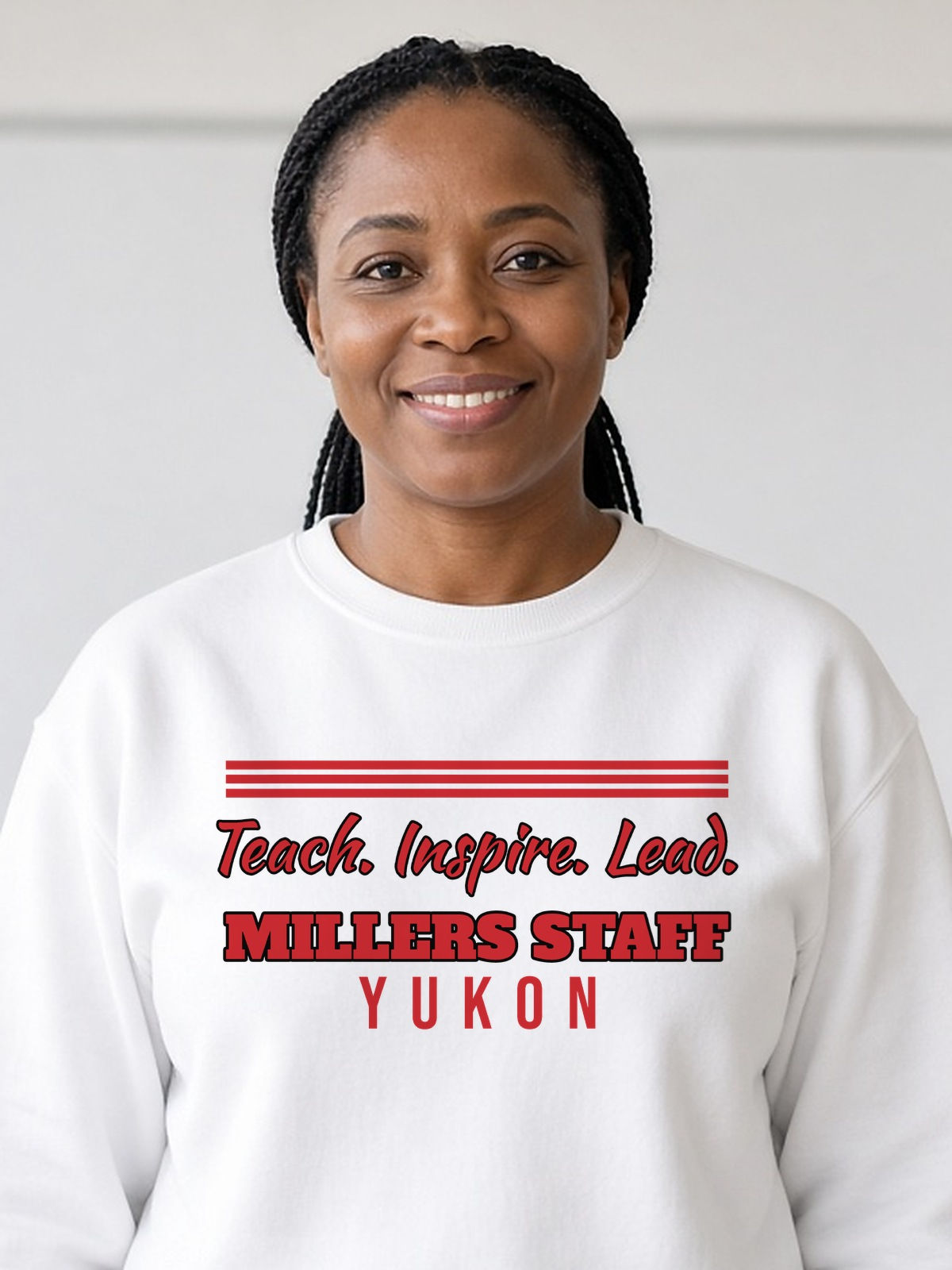 Yukon Millers Teach Inspire Lead Staff Crewneck — Red-Black on White