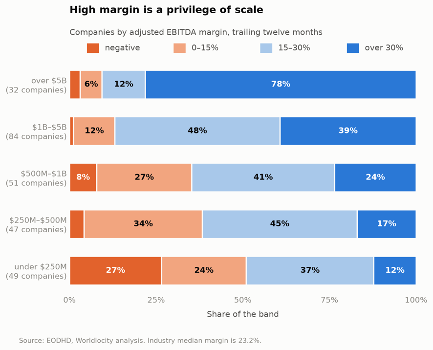 Software industry margins by revenue band