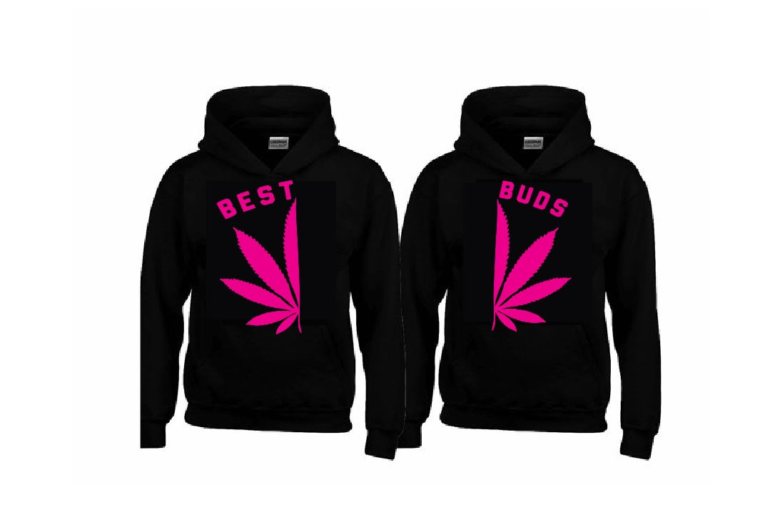 BEST BUDS PINK PRINTS HOODIES +Your name on the back or other text