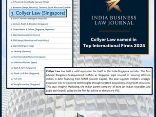 Collyer Law named in India Business Law Journal as a 2025 Top International Law Firm for India work