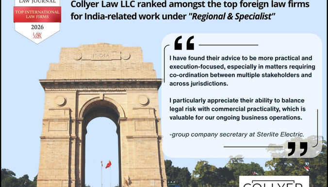Collyer Law named in India Business Law Journal for Top Foreign Law Firms for India Related Work