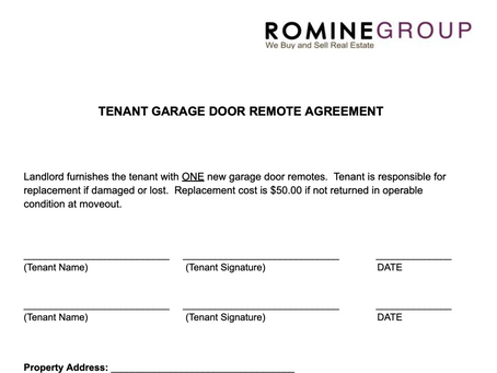 Tenant Garage Remote Agreement