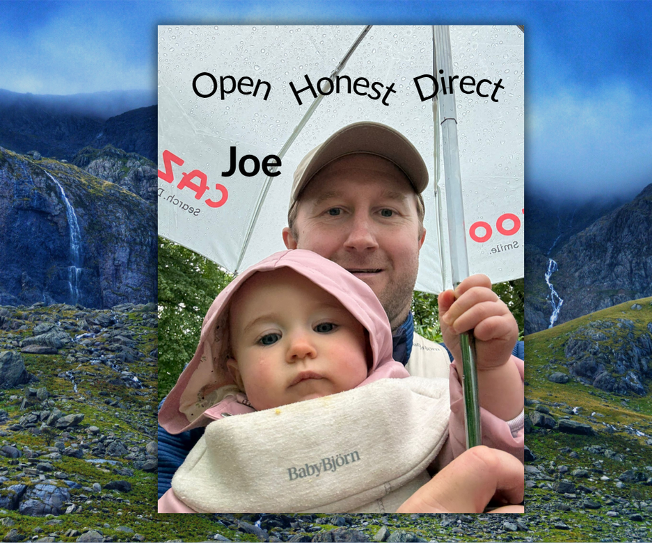 Joe Hetherington, on a family walk, whilst being interviewed. His hands were full.