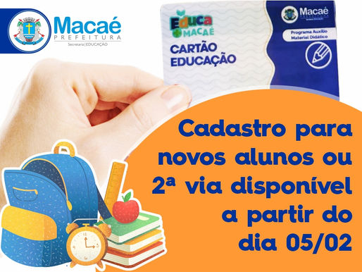Cartão Educação: próxima fase para novos alunos ou segunda via começa dia 5