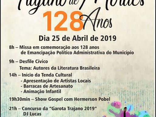 COMEMORAÇÃO DOS 128 ANOS DE TRAJANO TERÁ TENDA CULTURAL E SHOW DE HÁLVARO & RODRIGUES