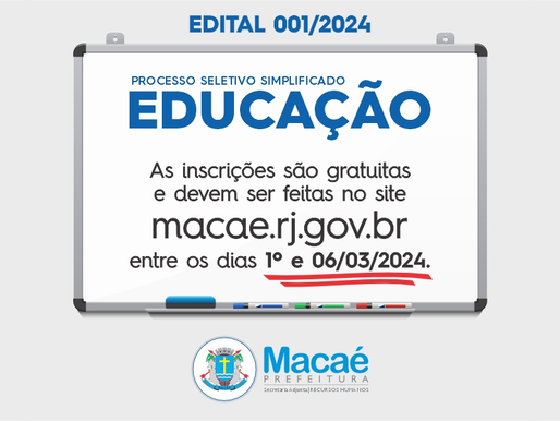Prefeitura divulga Processo Seletivo Simplificado com 200 vagas para Educação