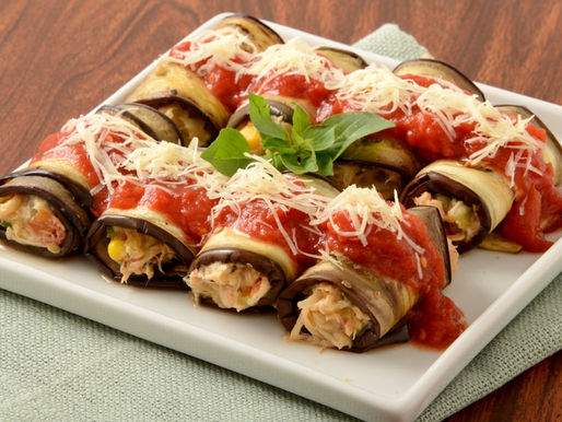 Canelone de berinjela com frango e Catupiry