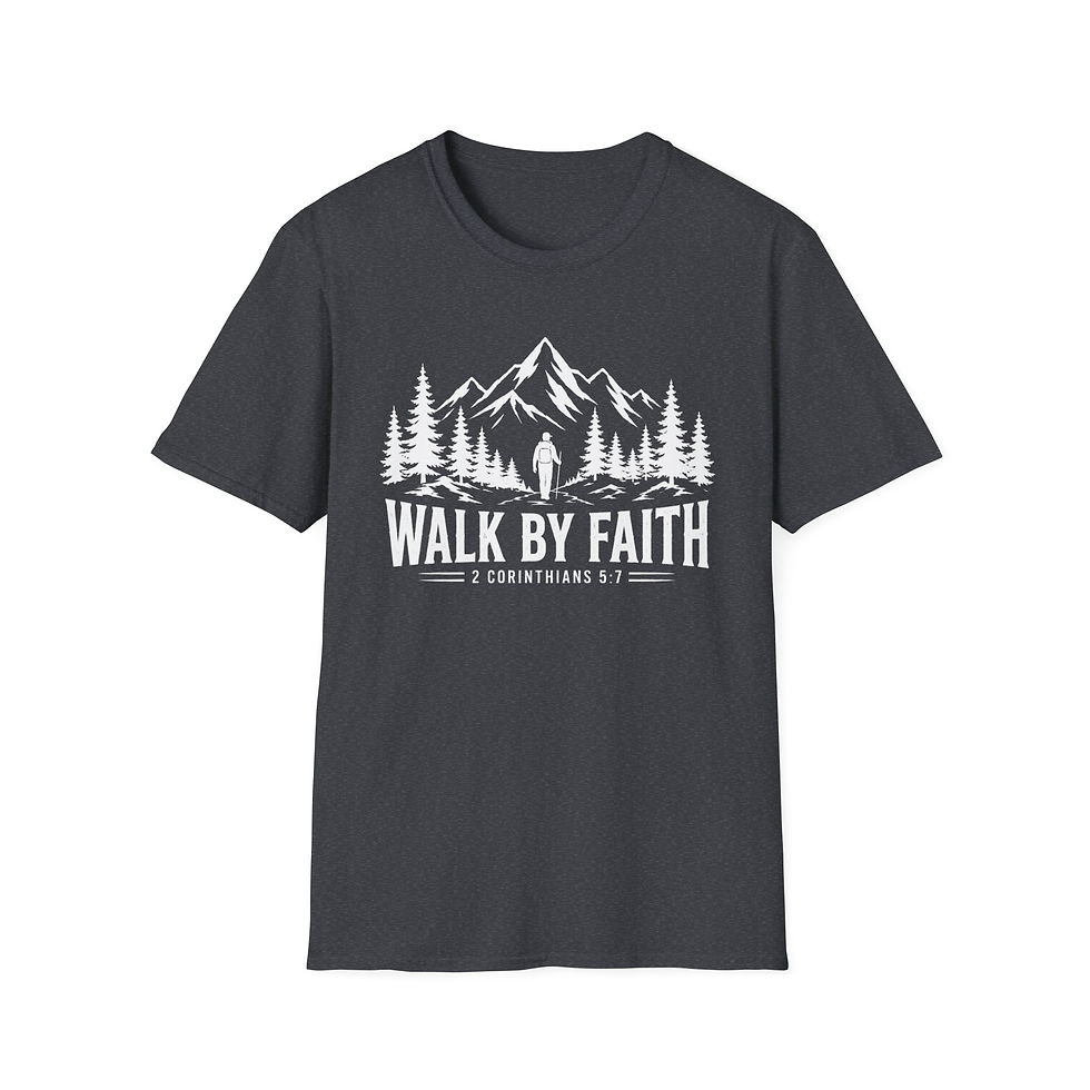 Thumbnail: Walk By Faith Mountain T‑Shirt — Christian Outdoor Scripture Tee