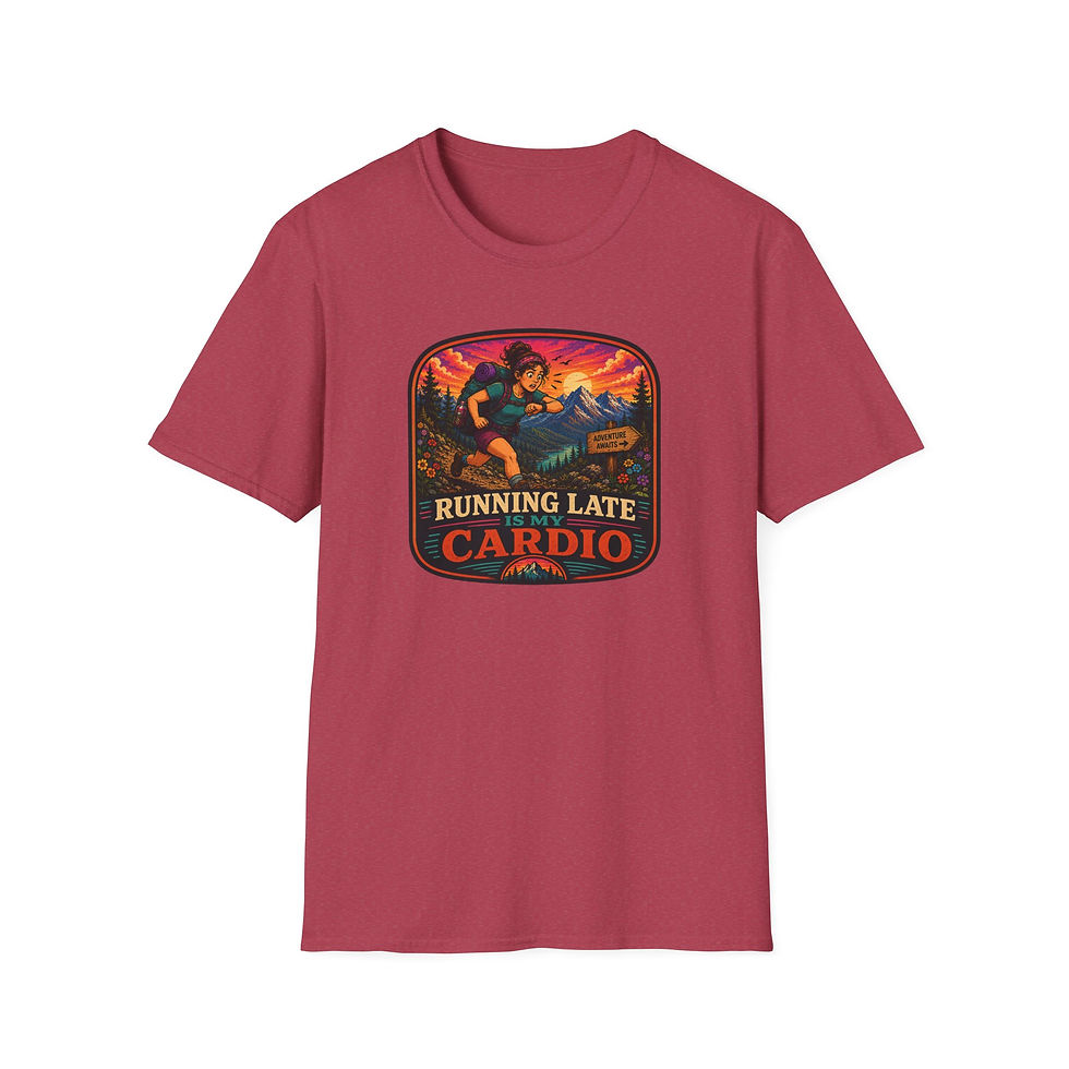 Thumbnail: Running Late Is My Cardio T‑Shirt — Funny Runner Retro Tee (Female)