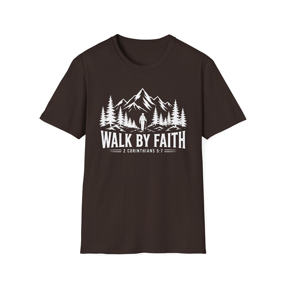 Thumbnail: Walk By Faith Mountain T‑Shirt — Christian Outdoor Scripture Tee