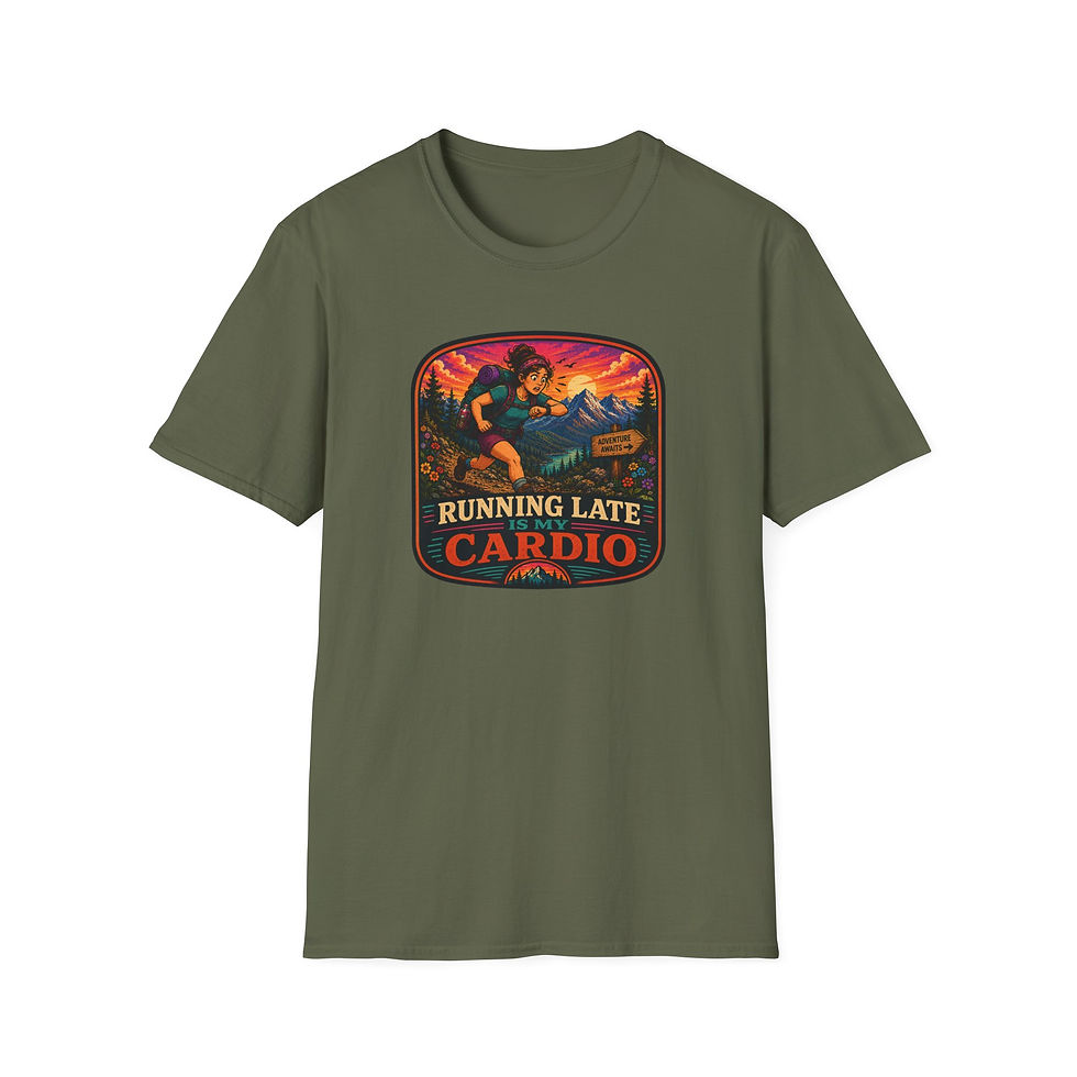 Thumbnail: Running Late Is My Cardio T‑Shirt — Funny Runner Retro Tee (Female)