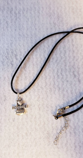 i love football charm on black cord necklace