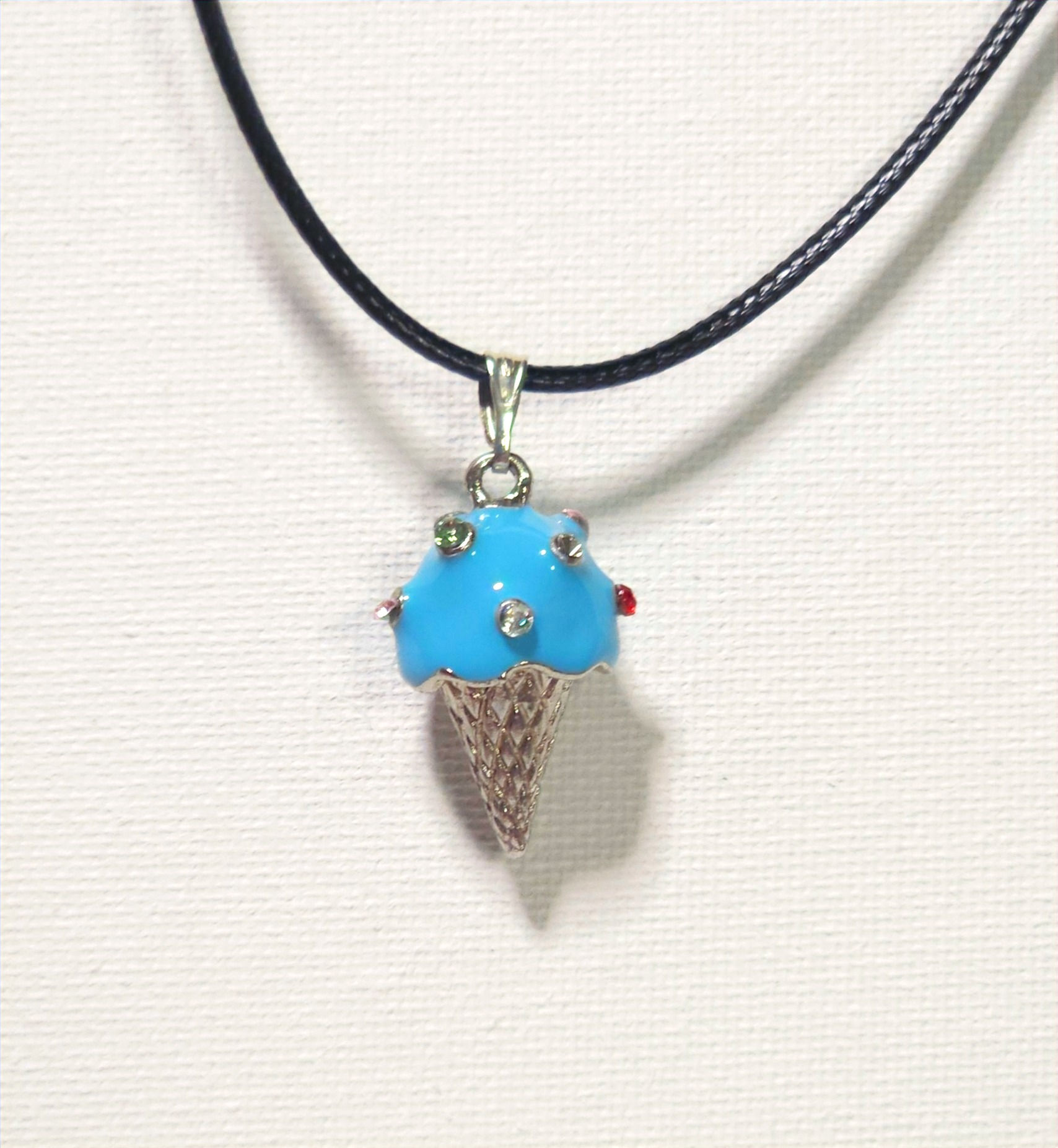 blue ice cream cone necklace with rhinestones