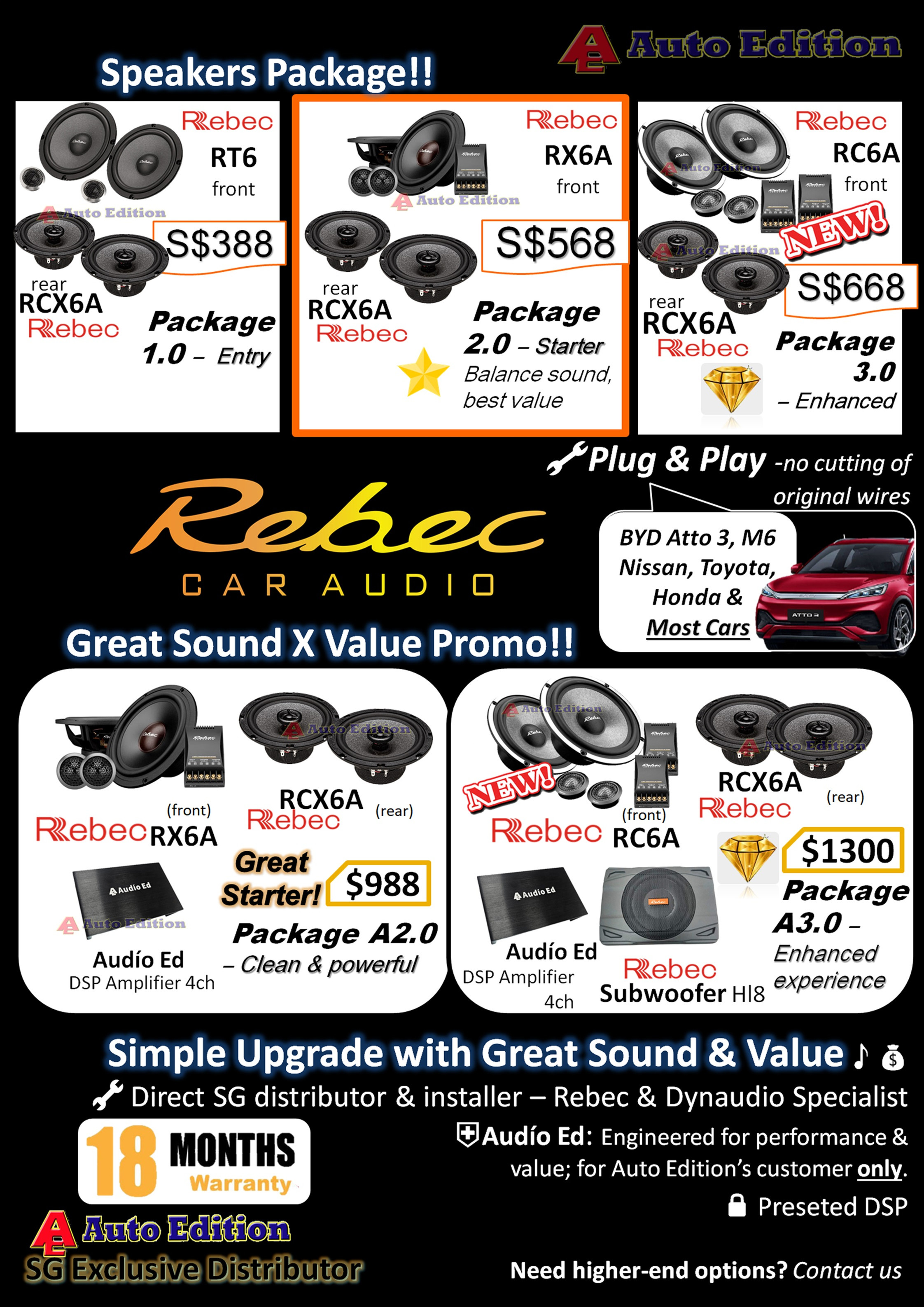 Rebec Car Audio System - Speakers / Full Sound System Plug & Play package