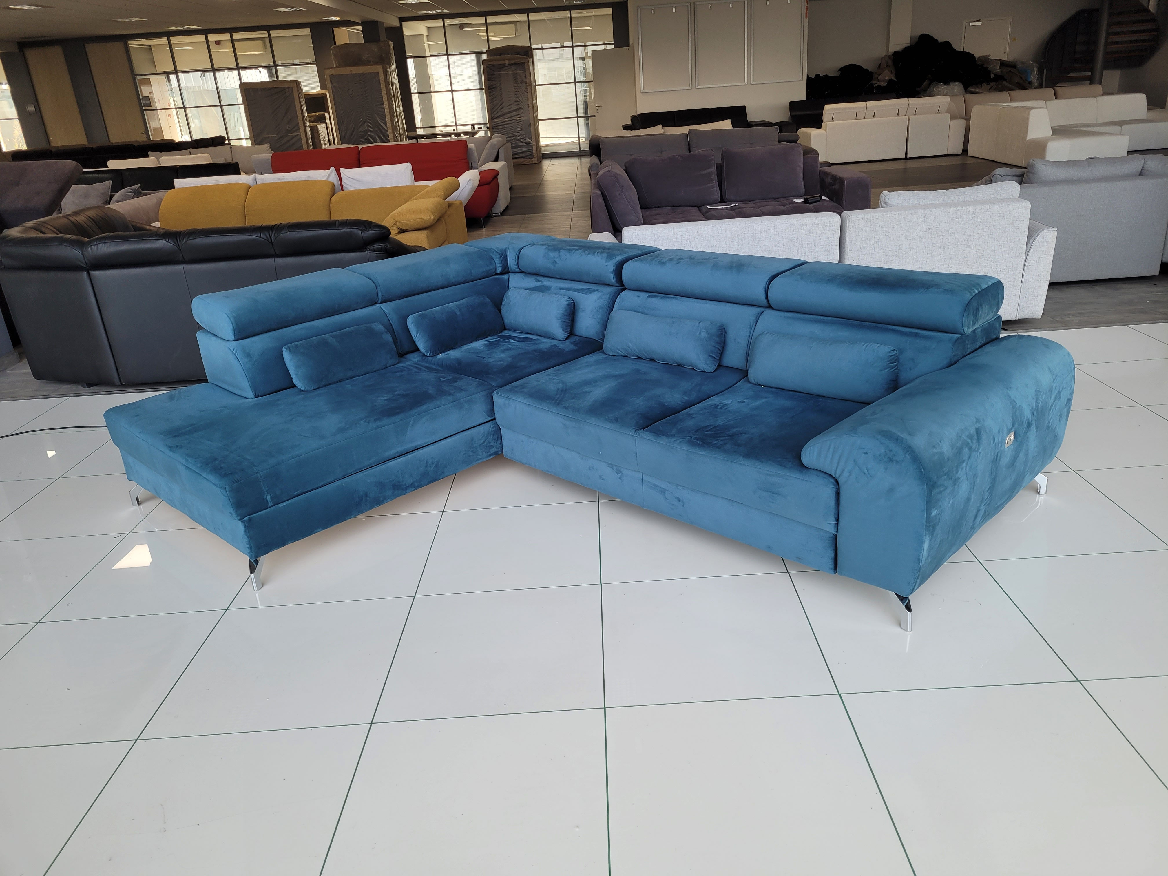 🌍 OUTLET velvet petrolblauw hoekbank 290x220 |GRATIS BEZORG