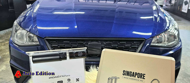 Seat Ibiza Car Dash Camera - IROAD FX2 Pro front & rear + Parking motion - IROAD Power Pack Pro 15 installed Singapore | Auto Edition