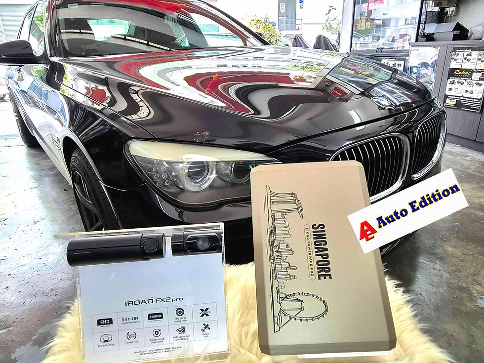 BMW 740LI Car Dash Camera - IROAD FX2 Pro front & rear + Parking motion - IROAD Power Pack Pro 15 installed Singapore | Auto Edition