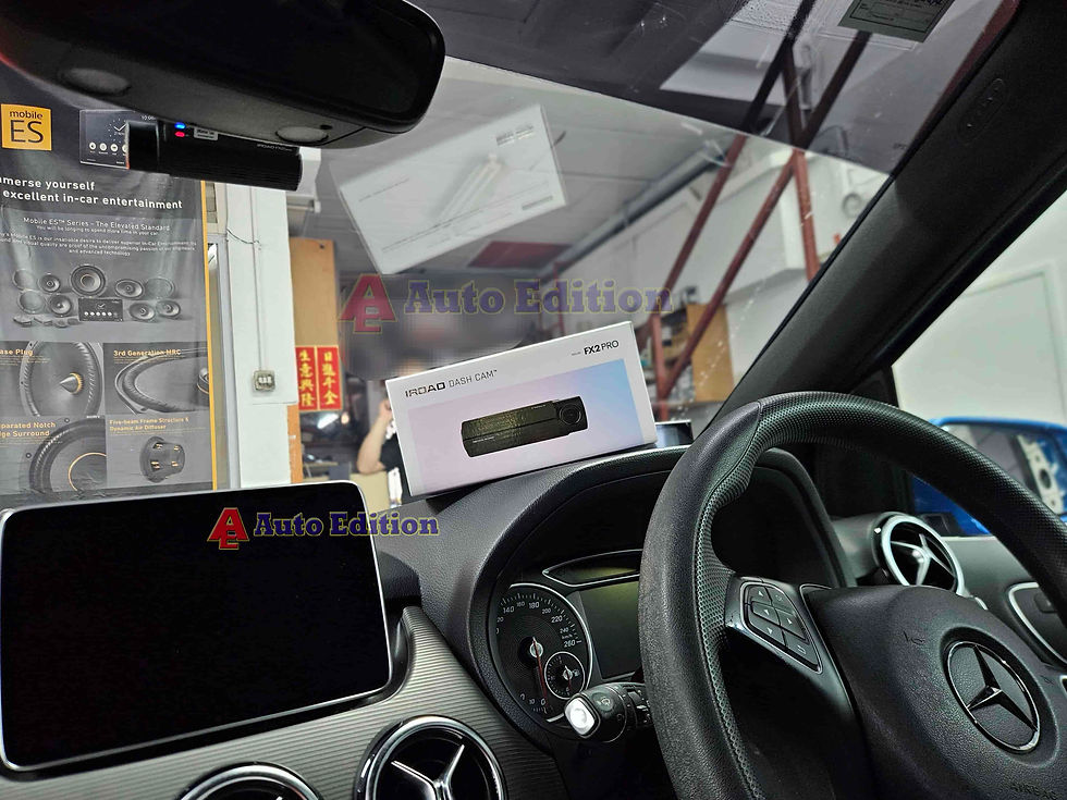 Mercedes B180 Car Dash Camera - IROAD FX2 Pro front & rear + Parking motion - IROAD Power Pack Max 8 installed Singapore | Auto Edition