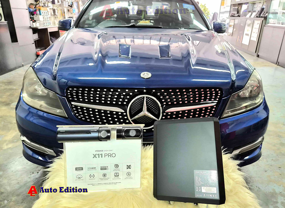 Mercedes C180 Car Dash Camera - IROAD X11 Pro front & rear + Parking motion - IROAD Power Pack Pro 10 installed Singapore | Auto Edition