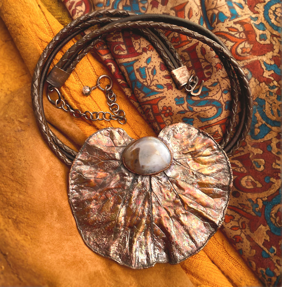 Thumbnail: copper leaf and agate pendant