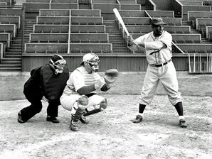 Film still from The Jackie Robinson Story with Jackie Robinson at bat. Library of Congress