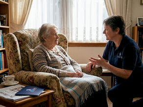 Aural care specialist visiting elderly woman’s home