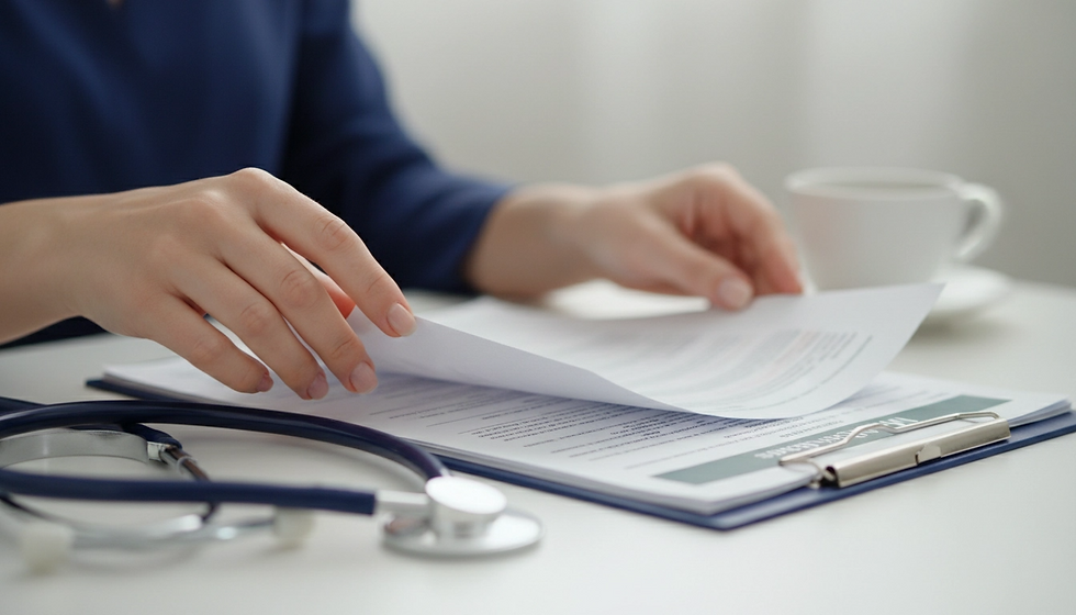 foto editorial de uma medica mostrando exames