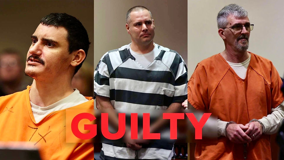 Joey Lawson (left) and Steve Lawson (right) were found guilty of conspiring to murder Rogers with her boyfriend and their employer, Brooks Houck (center).