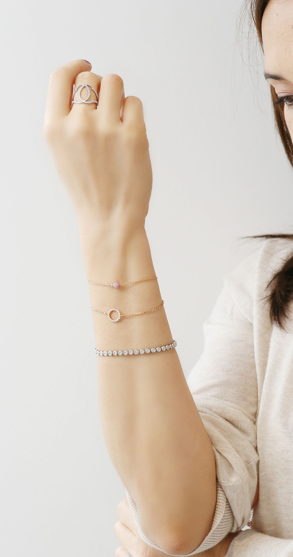 Thumbnail: Mini Disco Ball Pink Sapphire Rose Gold Bracelet