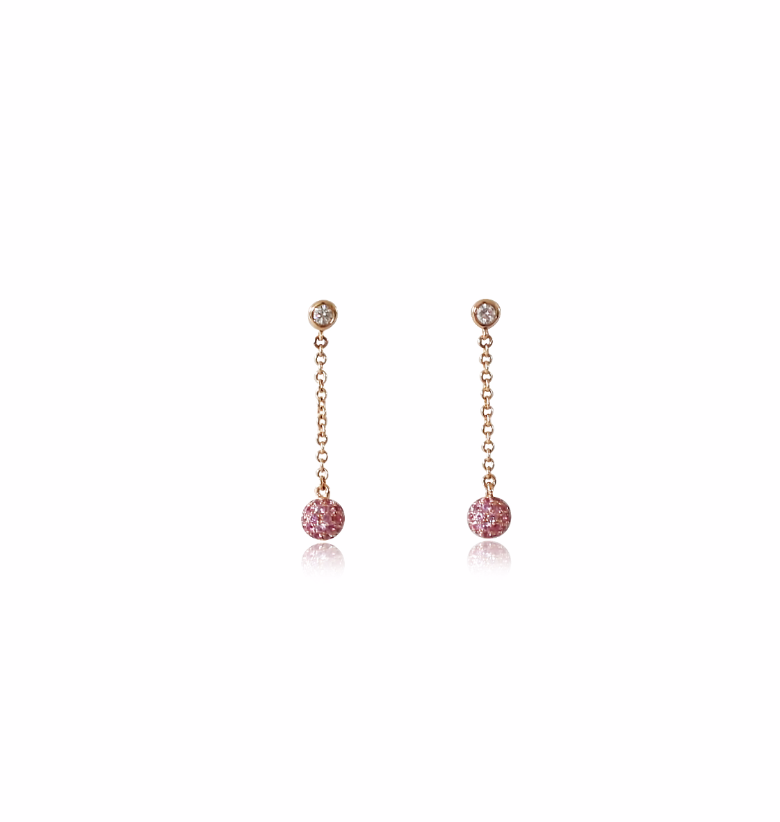 Mini Disco Ball Pink Sapphire Rose Gold Earrings