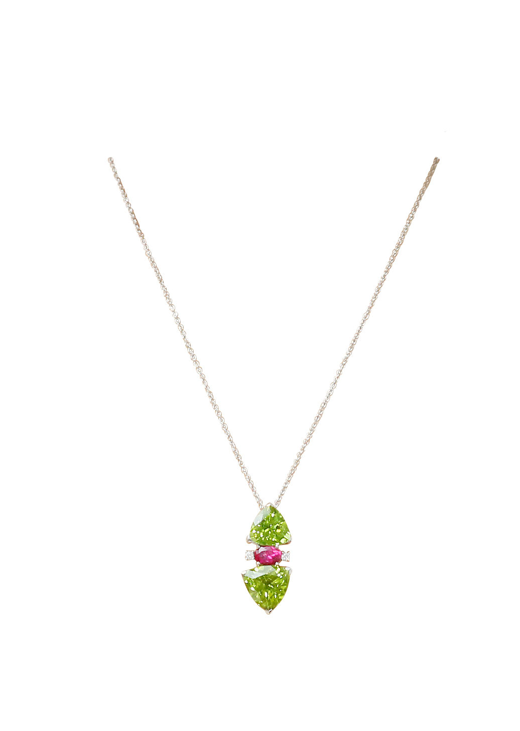 Peridot Pink Tourmaline White Diamond Pendant