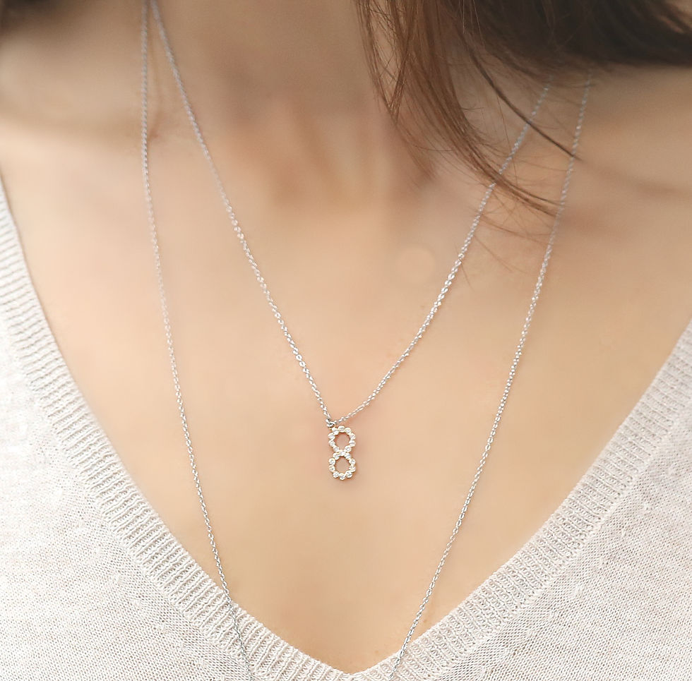 Thumbnail: Lucky 8 White Diamonds White and Rose Gold Necklace