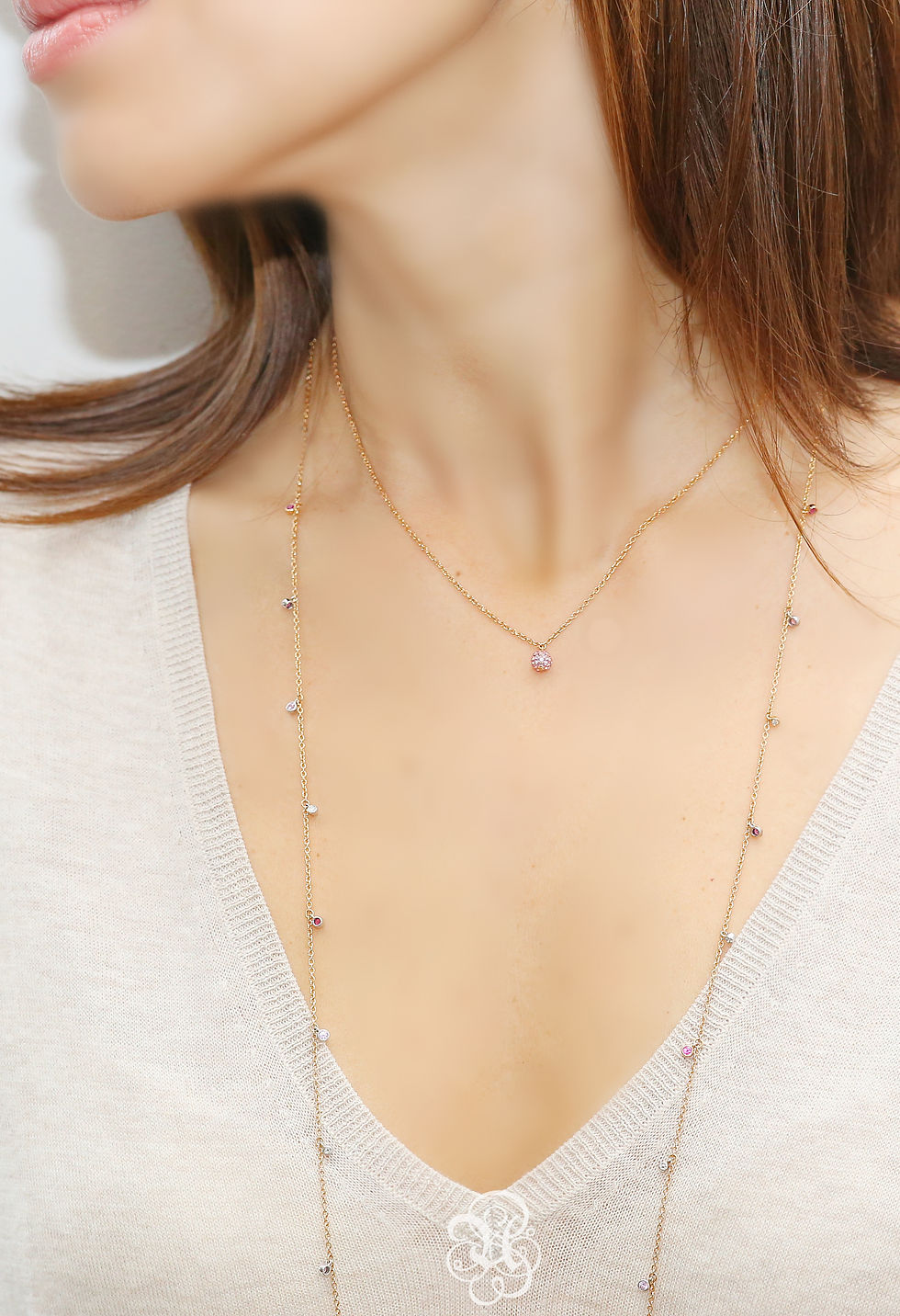 Thumbnail: Mini Disco Ball Pink Sapphire Rose Gold Necklace