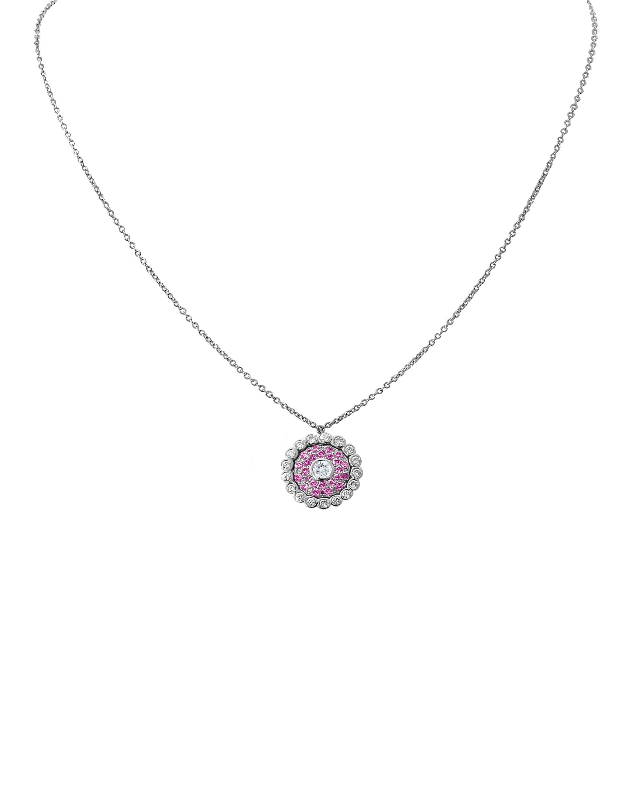 Evil Eye Intense Pink Sapphire Diamond White Gold Necklace