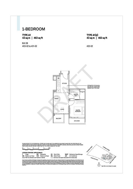 Union Square Residences 1-Bedroom 463sqft floor plan