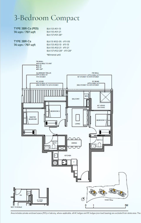 3-Bedroom floor plan of Canberra Crescent Residences