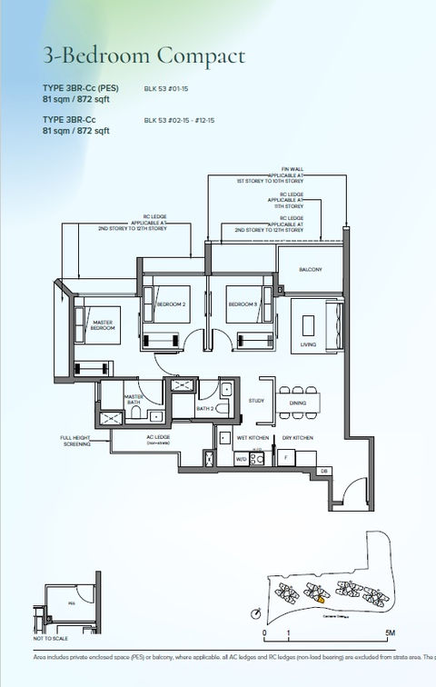 3-Bedroom floor plan of Canberra Crescent Residences