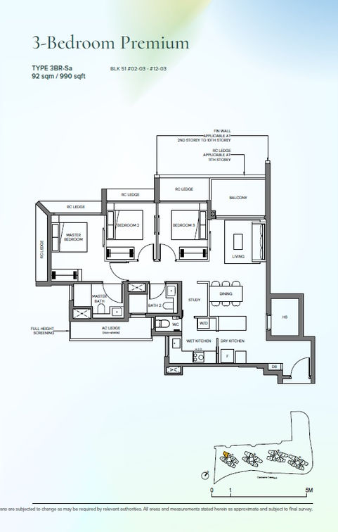 3-Bedroom floor plan of Canberra Crescent Residences