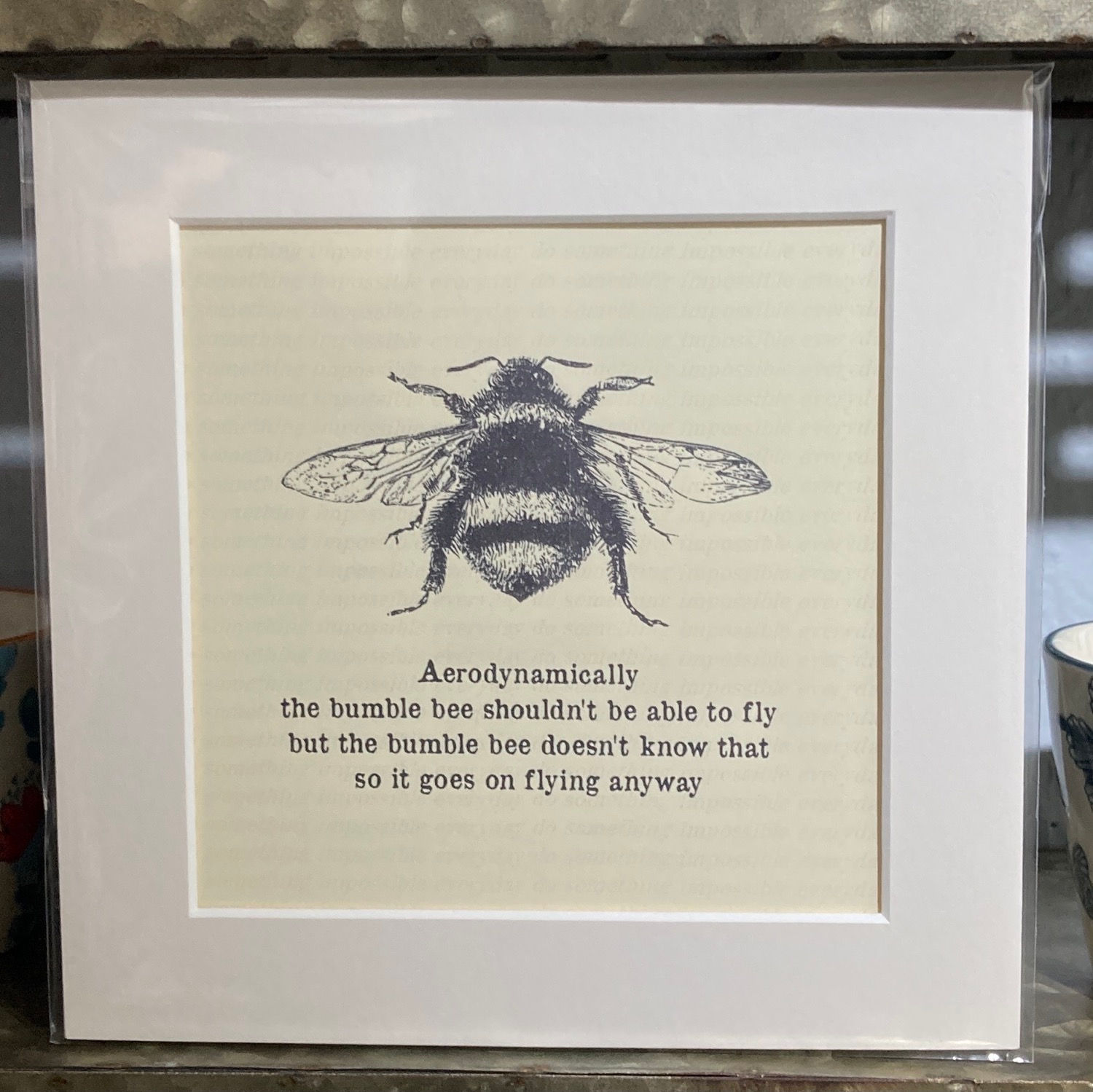 bumble bee with cant fly saying mounted print
