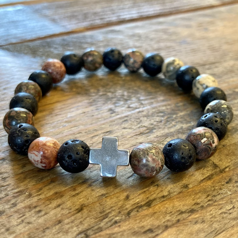 Thumbnail: Unisex Eternity Friendship Bracelet. Leopard Skin Jasper & Lava Stone 