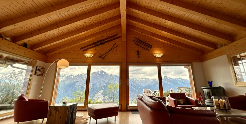 Vue dégagée sur les Alpes depuis le salon