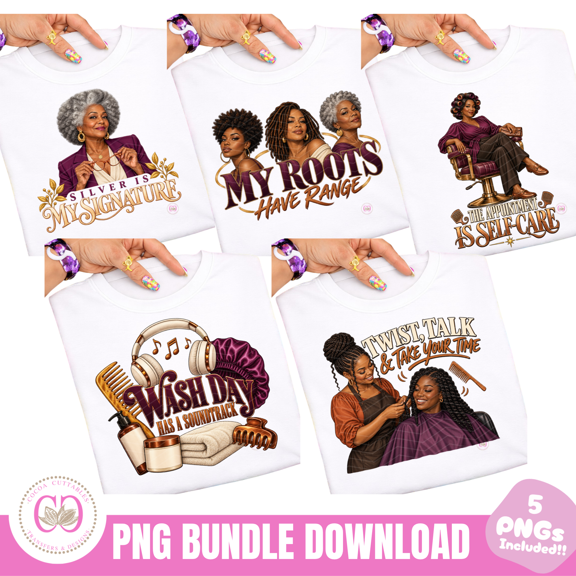 Black Woman Hair Stylist Png Bundle, Black Woman Hair Style Designs Bundle