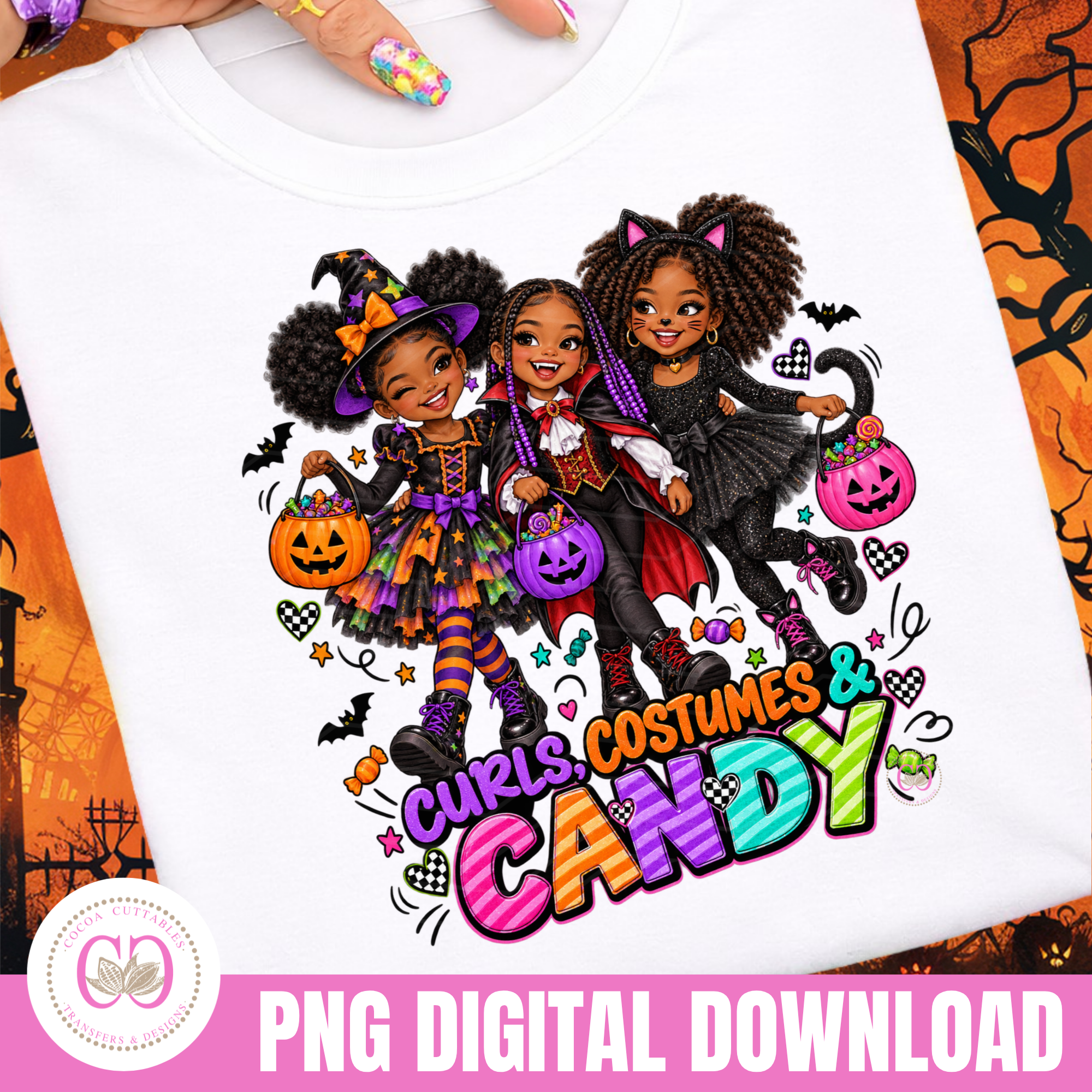 Little Black Halloween Girls, Trick Or Treat Trendy Halloween Sublimation
