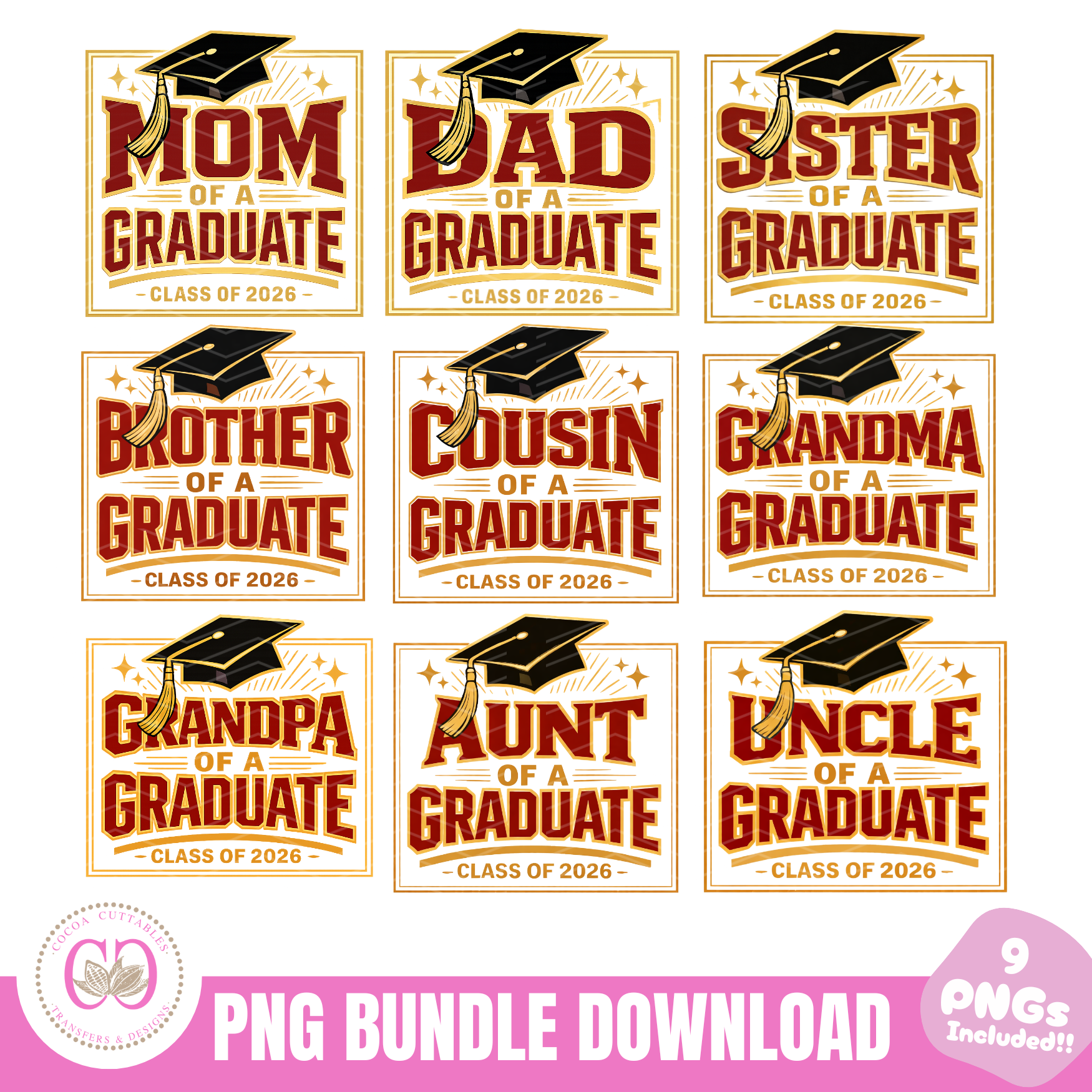 Family Of A Graduate Class Of 2026 Bundle Proud Family Graduation Day Png