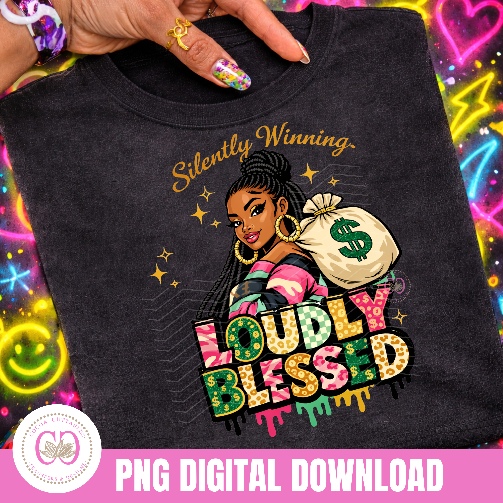 Black Braided Woman Loudly Blessed Urban Graffiti Black Girl Magic Png