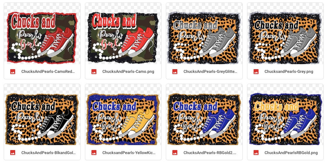 Chucks and Pearls PNG Sublimation and Print and Cut Files Bundle (24 Designs)