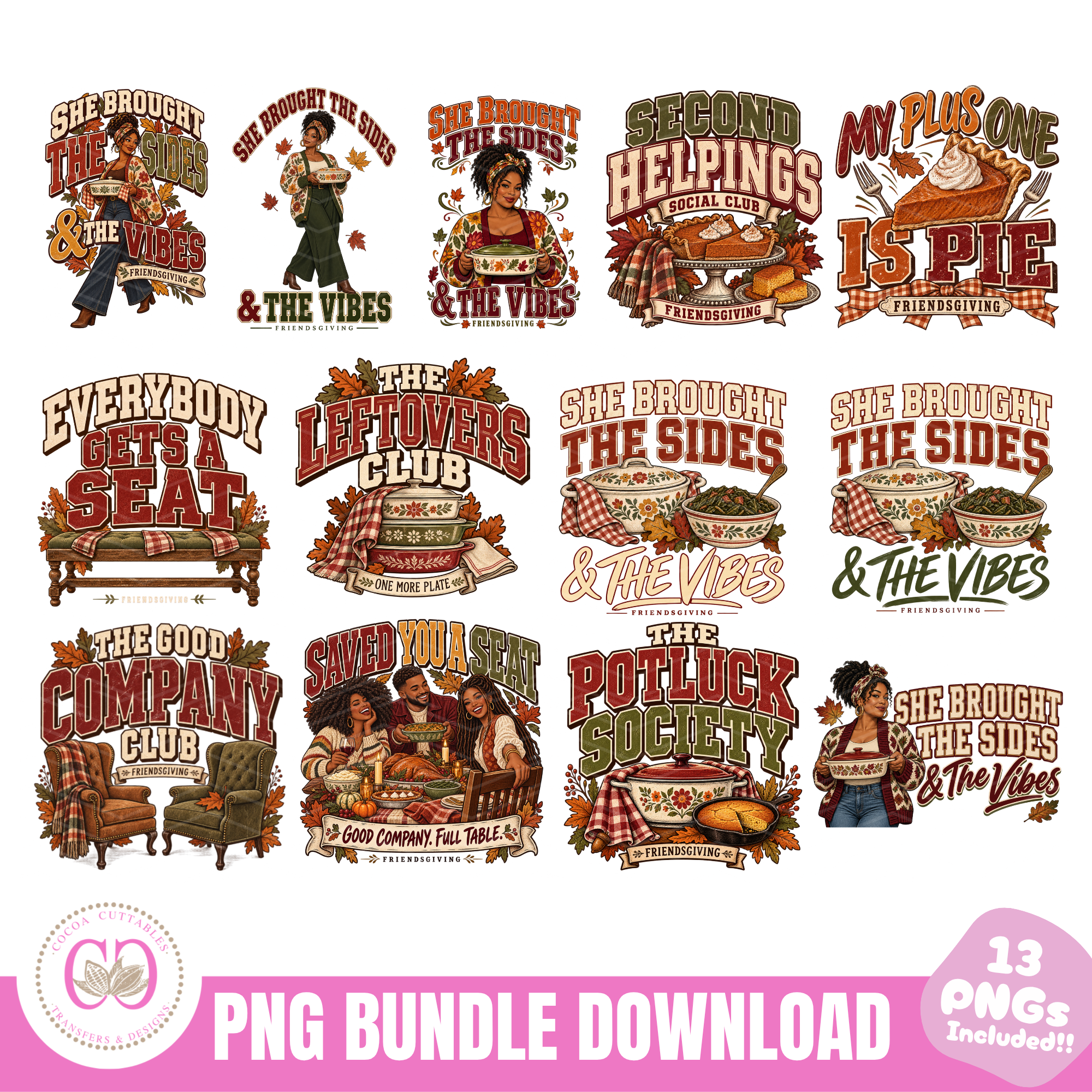 Friendsgiving Thanksgiving Designs Bundle, Happy Thanksgiving Holiday Png