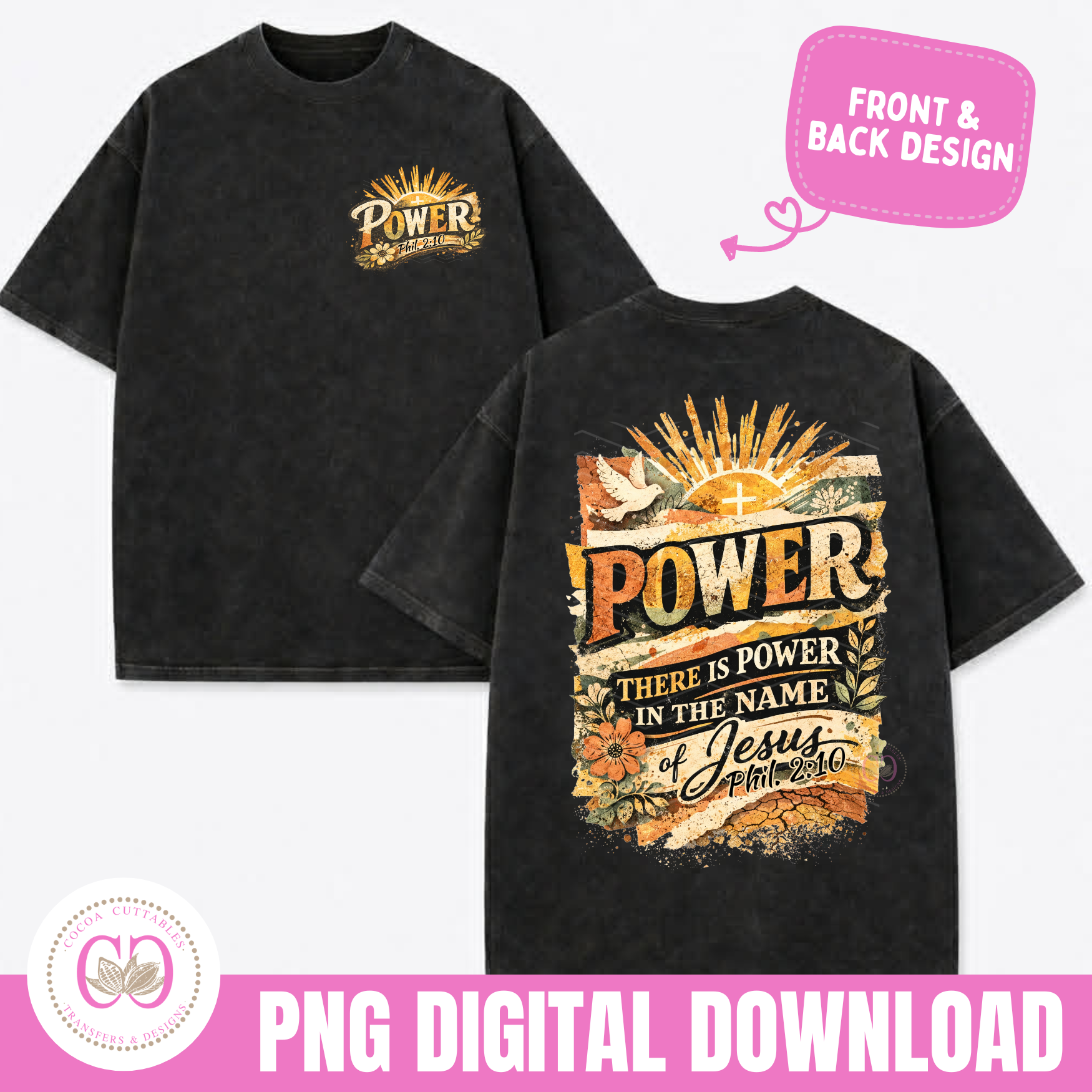 Power In The Name Of Jesus Christian Front & Back Png Design, Faith-based Png