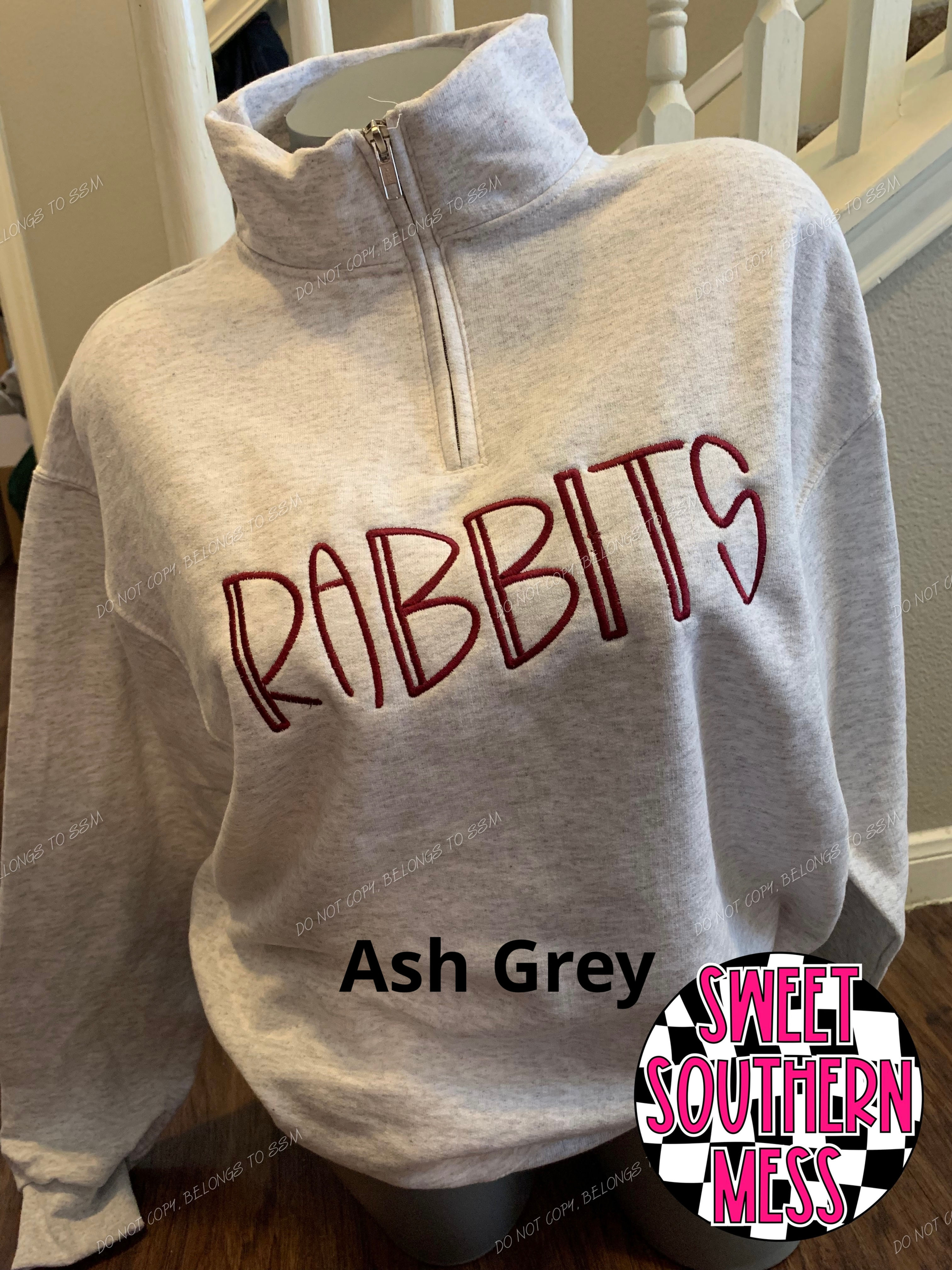 RABBITS (EMBROIDERY) QUARTER-ZIP/CUSTOM ORDER OPTION BELOW