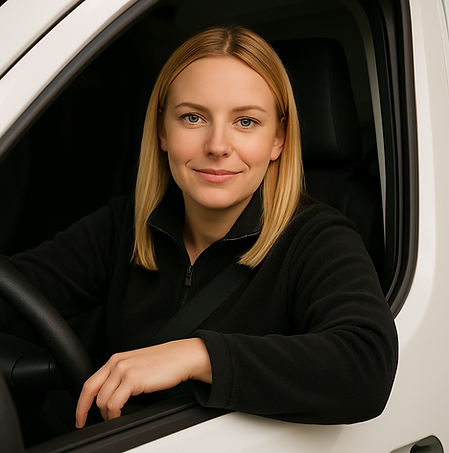 Mitarbeiterin in einem Transporter des Rumpeldino